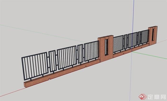 详细的小区围墙栏杆素材su模型